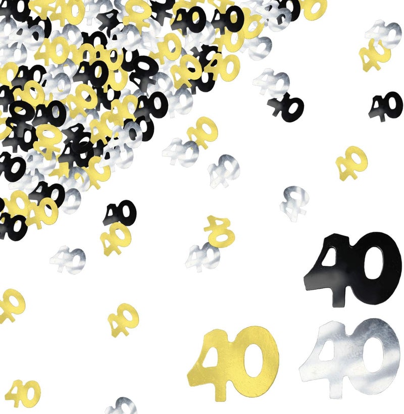 BEADNOVA 40th Birthday Confetti Forty Years Old 40 Anniversary Number Confetti for Birthday Party Decor Wedding Table Decoration 1oz Gold Silver Black Mix - Image 1
