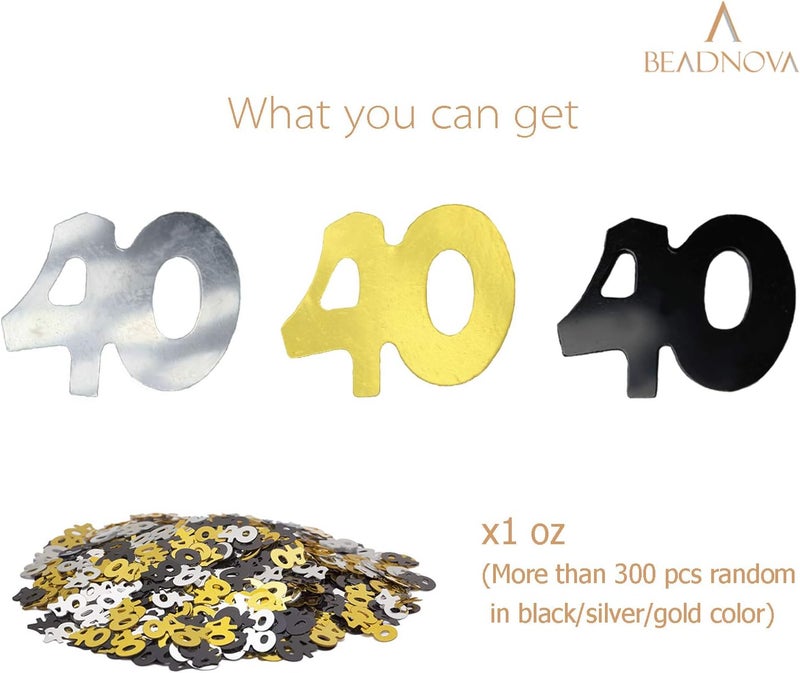 BEADNOVA 40th Birthday Confetti Forty Years Old 40 Anniversary Number Confetti for Birthday Party Decor Wedding Table Decoration 1oz Gold Silver Black Mix - Image 3