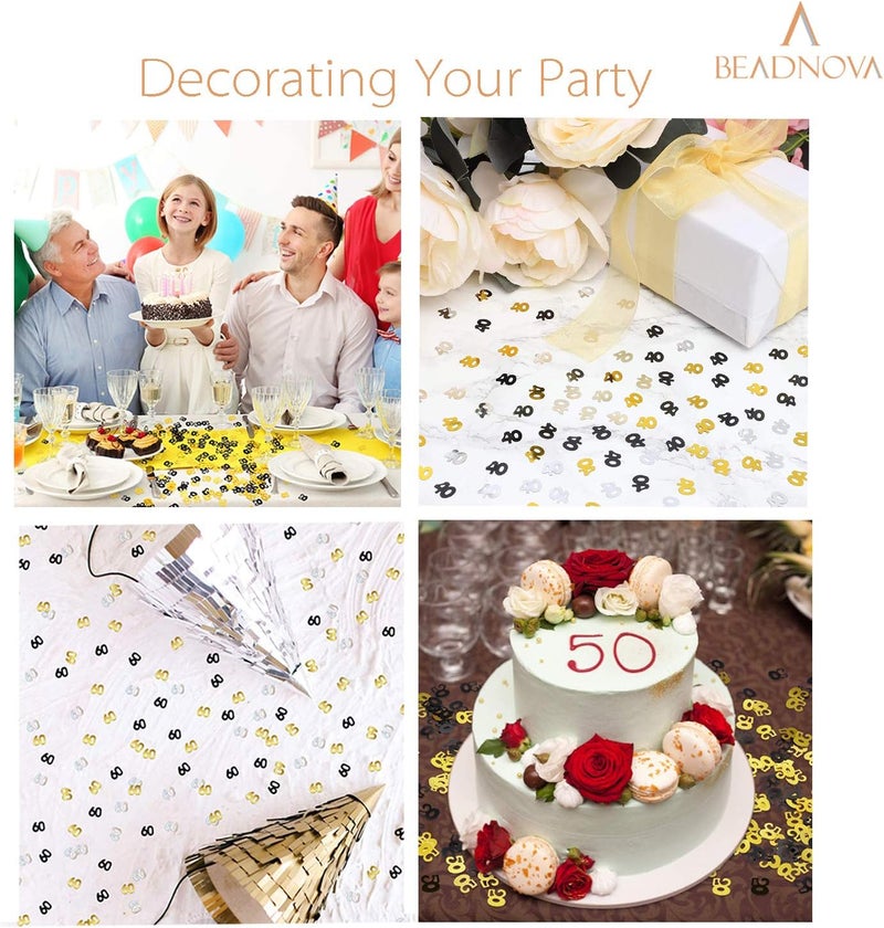 BEADNOVA 40th Birthday Confetti Forty Years Old 40 Anniversary Number Confetti for Birthday Party Decor Wedding Table Decoration 1oz Gold Silver Black Mix - Image 4