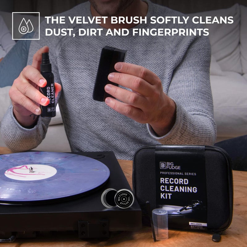 BIG FUDGE Professional Series Vinyl Record Cleaner Kit - Vinyl Record Cleaning Kit Includes Vinyl Record Brush Cleaning Fluid, Stylus Gel, Brush for Velvet, Padded Storage Case - Image 3