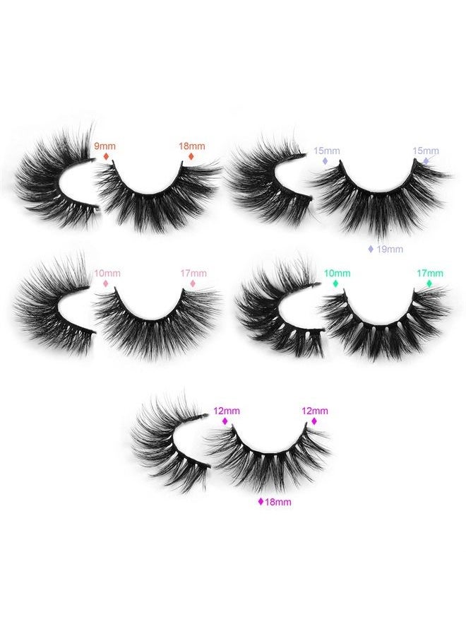 False Eyelashes Wispy 18mm Natural 3D Faux Mink Lashes Pack 10 Pairs 10 Styles Mixed Soft Reusable Fake Eyelashes Bulk with Glitter Portable Boxes