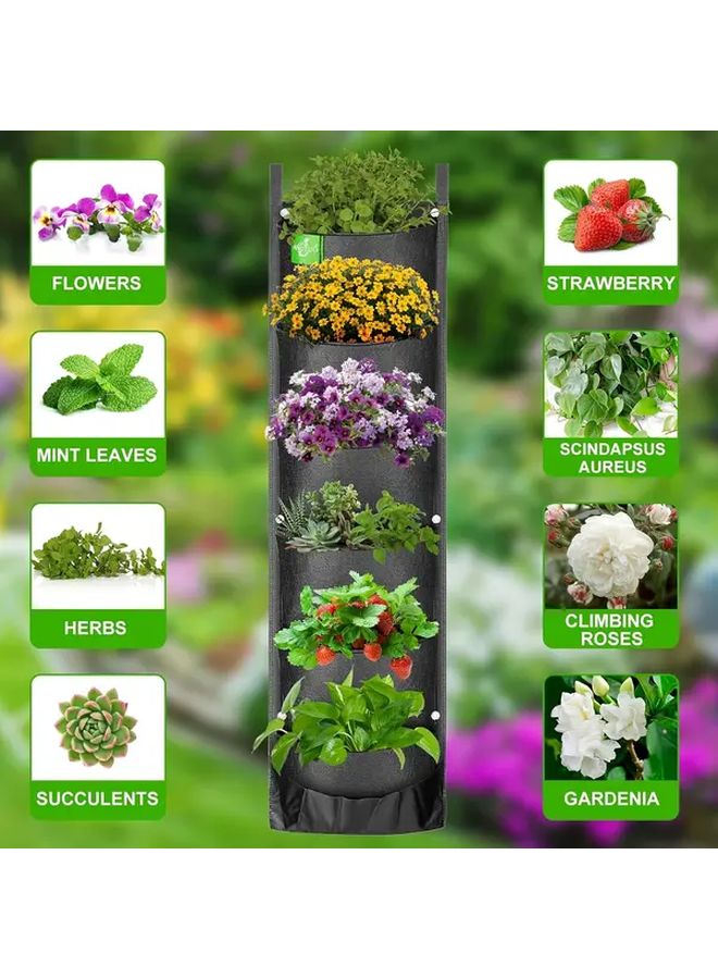 Black 4 Port Vertical Wall Planter Space Saving Hanging Flower Pot Indoor Outdoor Garden - Image 2