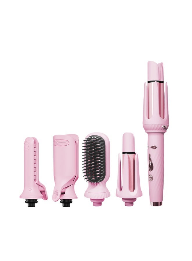 porodo Portable Autatiomc 5 In 1 Hair Styling Tool 50W with Auto-Wrap Curling and Straightening / 5 Styling Modes / 5 Heat Levels / Safe Auto Shut-Off / PTC Even Heating - Pink - Image 1