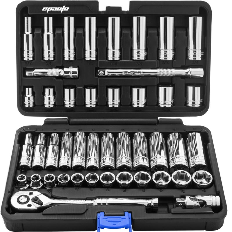 EPAuto 45 Pieces 3/8" Drive Socket Set with 72-Tooth Pear Head Ratchet - Image 1