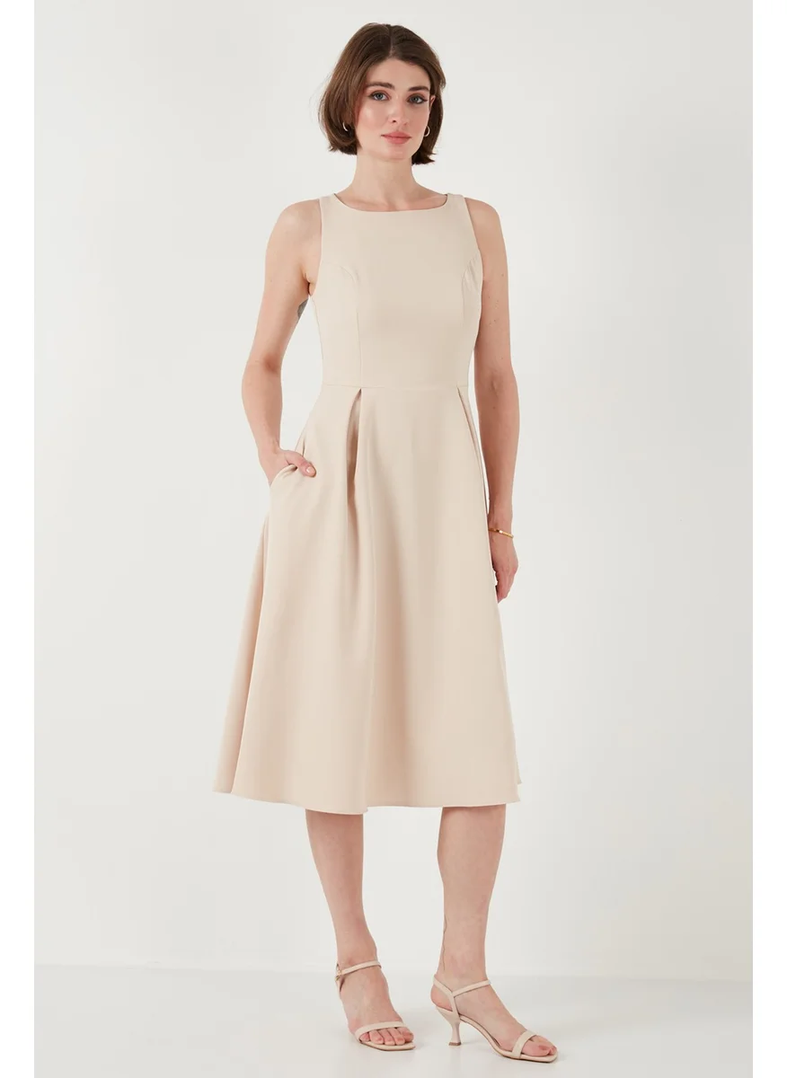 Lela Crew Neck Regular Fit Pocket Pleated Midi Dress Women's Dress 6051963