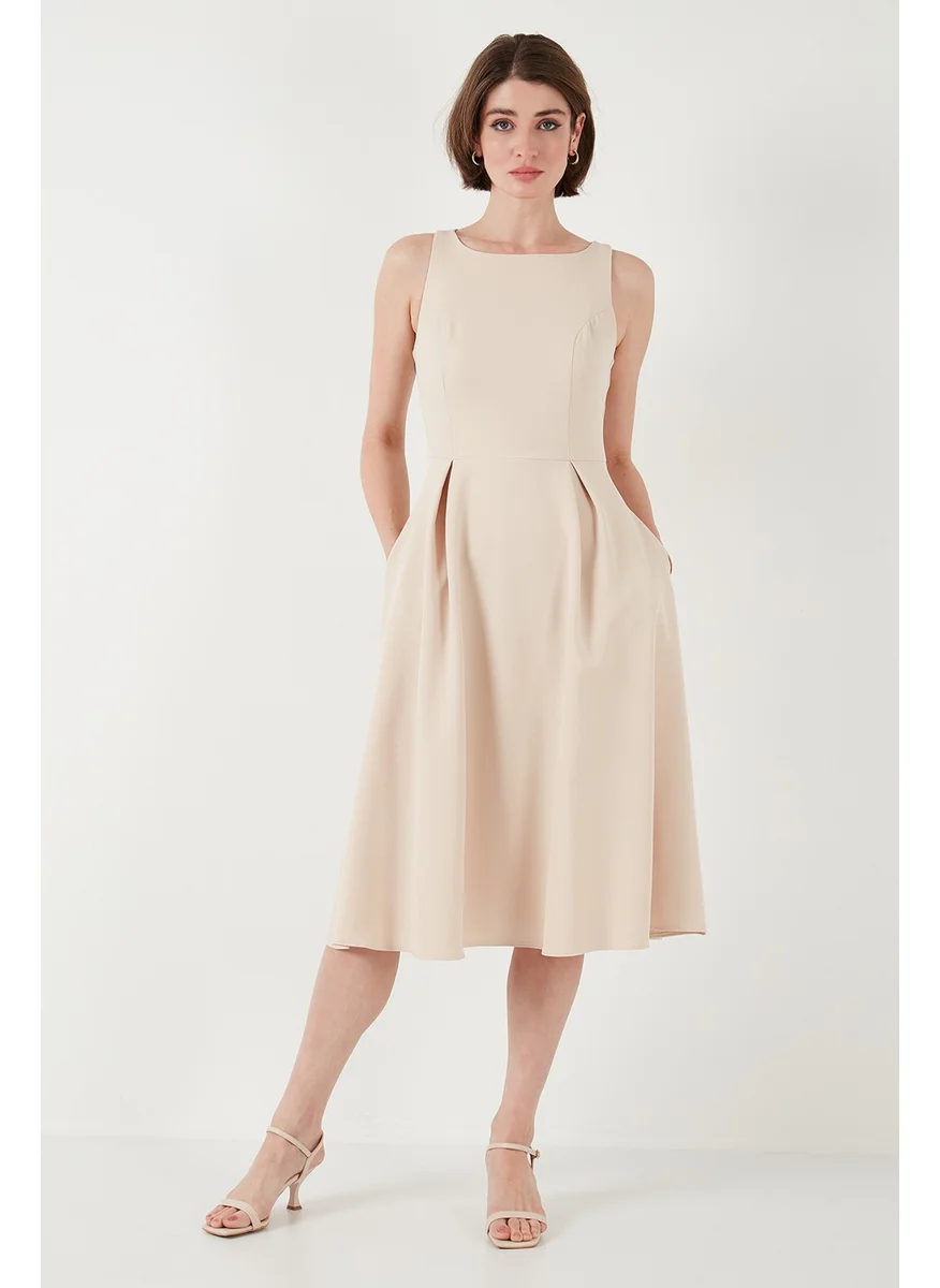 Lela Crew Neck Regular Fit Pocket Pleated Midi Dress Women's Dress 6051963