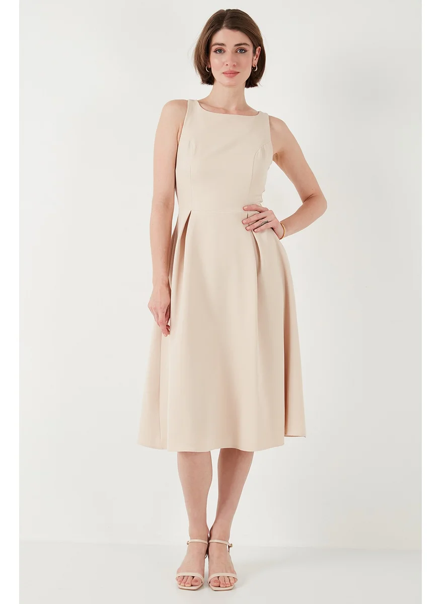 Lela Crew Neck Regular Fit Pocket Pleated Midi Dress Women's Dress 6051963