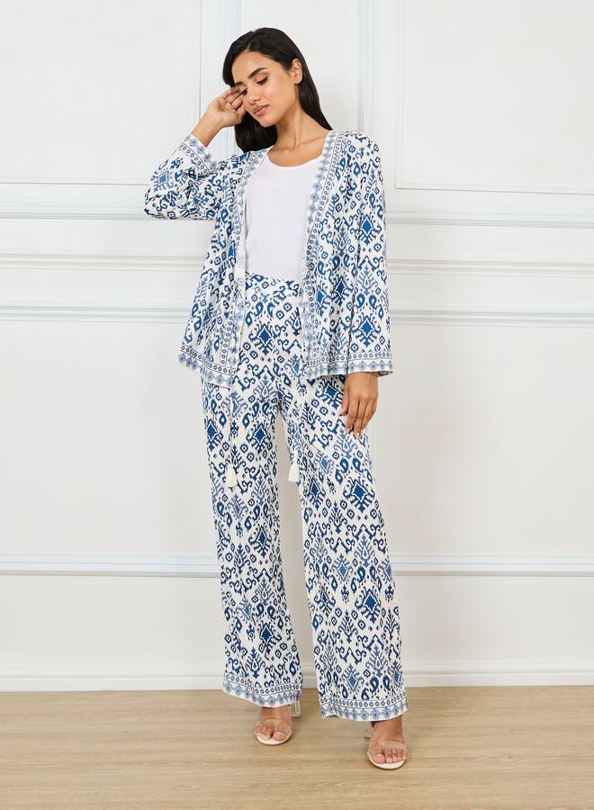 Styli Geo Print Wrap Top and Straight Pants Set - Image 4