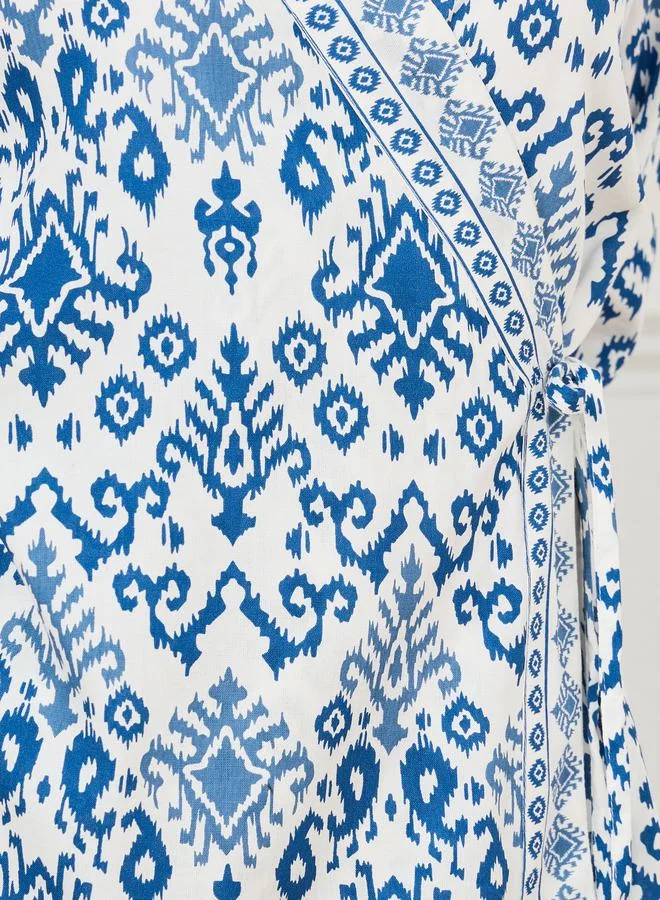 Styli Geo Print Wrap Top & Straight Pants Set