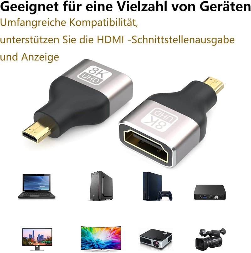 محول Micro HDMI إلى HDMI 2.1 من النوع D إلى A 8K@60Hz / 4K@144Hz | عبوة من 2 - للكاميرا�� Raspberry Pi، GoPro، الكمبيوتر المحمول، Xbox و PS5، مع ARC، ثلاثي الأبعاد، Dolby True HD 7.1 - Image 5