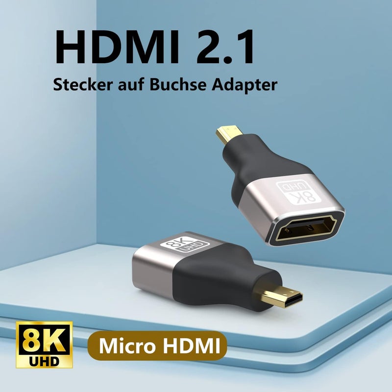 محول Micro HDMI إلى HDMI 2.1 من النوع D إلى A 8K@60Hz / 4K@144Hz | عبوة من 2 - للكاميرا�� Raspberry Pi، GoPro، الكمبيوتر المحمول، Xbox و PS5، مع ARC، ثلاثي الأبعاد، Dolby True HD 7.1 - Image 3