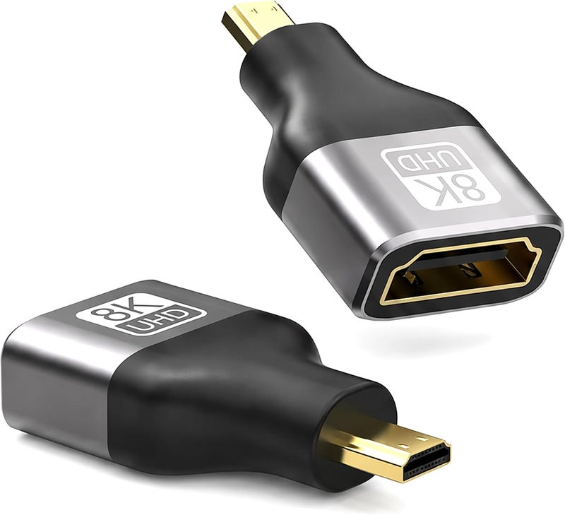 محول Micro HDMI إلى HDMI 2.1 من النوع D إلى A 8K@60Hz / 4K@144Hz | عبوة من 2 - للكاميرا�� Raspberry Pi، GoPro، الكمبيوتر المحمول، Xbox و PS5، مع ARC، ثلاثي الأبعاد، Dolby True HD 7.1 - Image 1