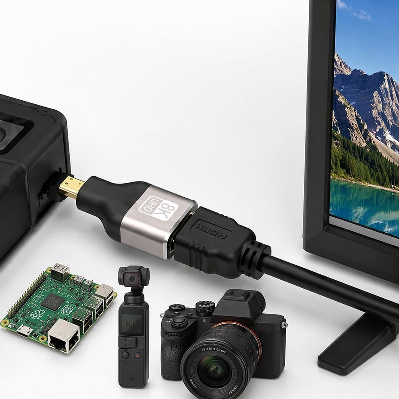 محول Micro HDMI إلى HDMI 2.1 من النوع D إلى A 8K@60Hz / 4K@144Hz | عبوة من 2 - للكاميرا�� Raspberry Pi، GoPro، الكمبيوتر المحمول، Xbox و PS5، مع ARC، ثلاثي الأبعاد، Dolby True HD 7.1 - Image 2