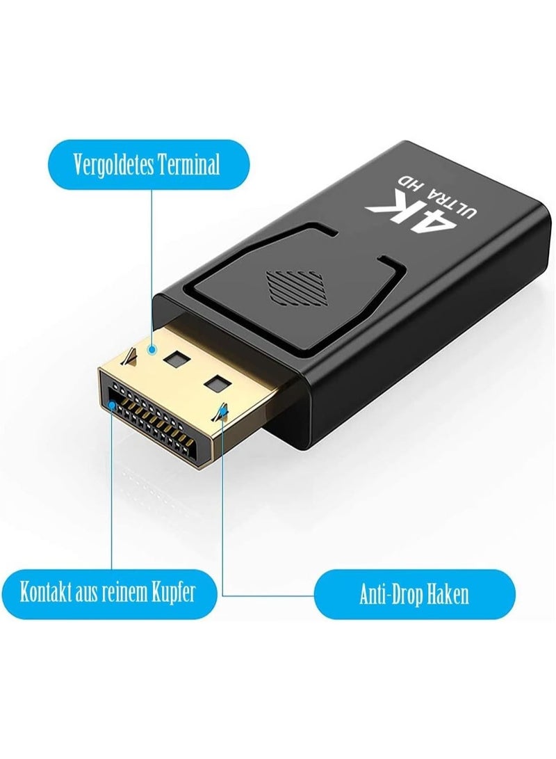 أبلينم محول DP إلى HDMI، محول DisplayPort إلى HDMI بدقة 4K و30 هرتز، مطلي بالذهب، محول DisplayPort ذكر إلى أنثى، أسود - Image 2