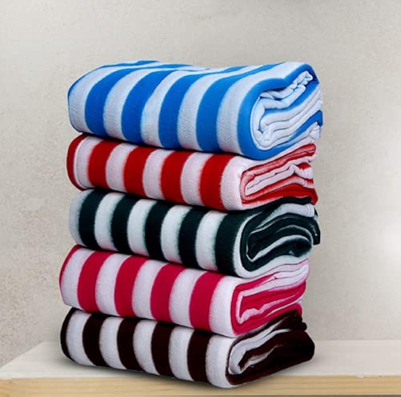 Goyal's Single Bed Multi Colored Stripes Fleece Blanket, 250TC - Set of 5 - Image 1