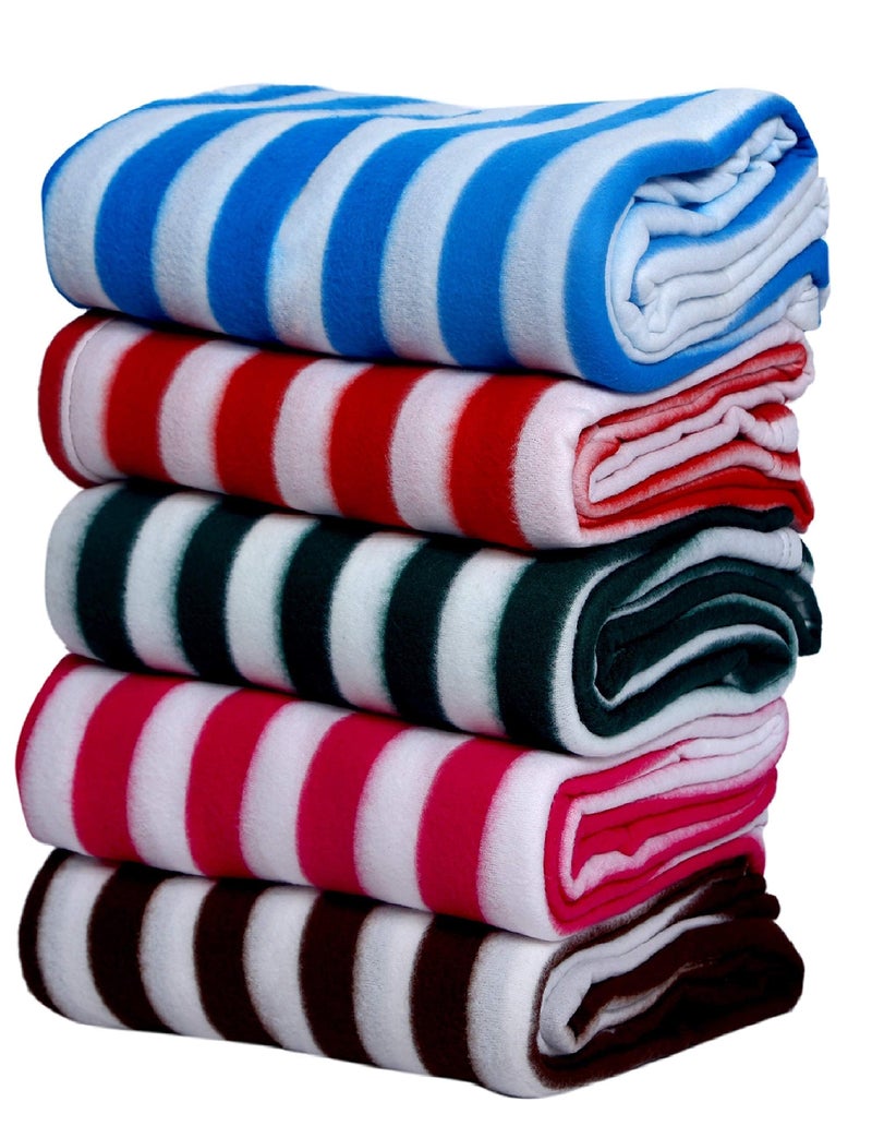 Goyal's Single Bed Multi Colored Stripes Fleece Blanket, 250TC - Set of 5 - Image 3