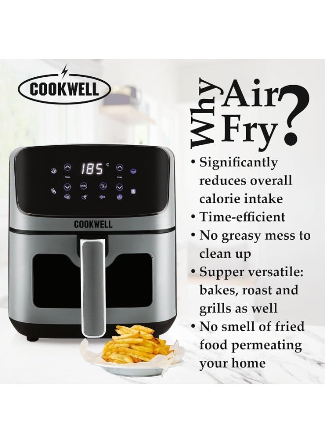 Cookwell Air Fryer - 5L With See Through Window - 1400W (Grey & Black) - Image 2