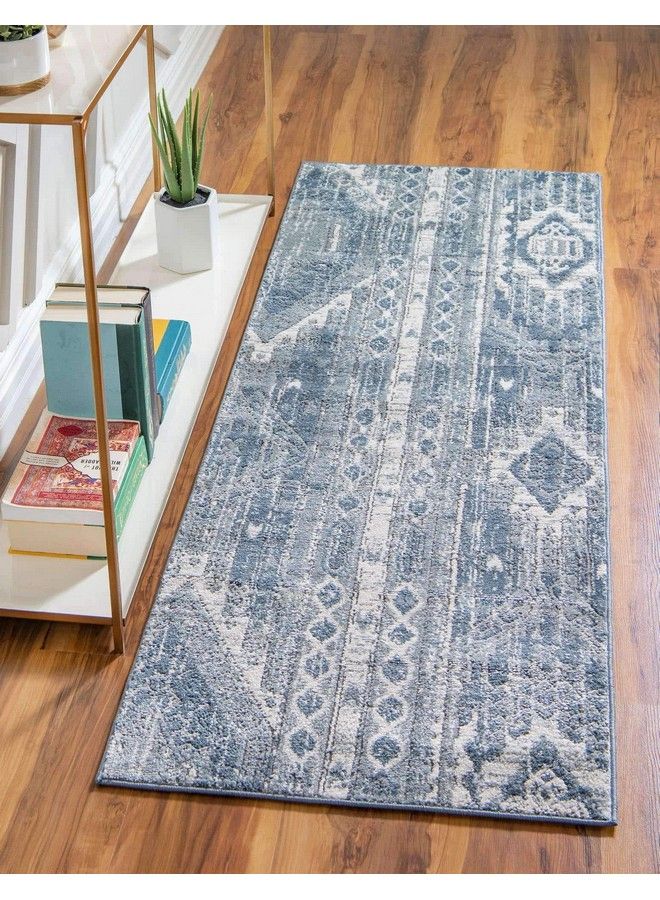 Unique Loom سجادة منطقة مخططة بتصميم مستوحى من الجنوب الغربي من مجموعة بورتلاند (2' 2 X 8' 0 عداء أزرق رمادي) - Image 1