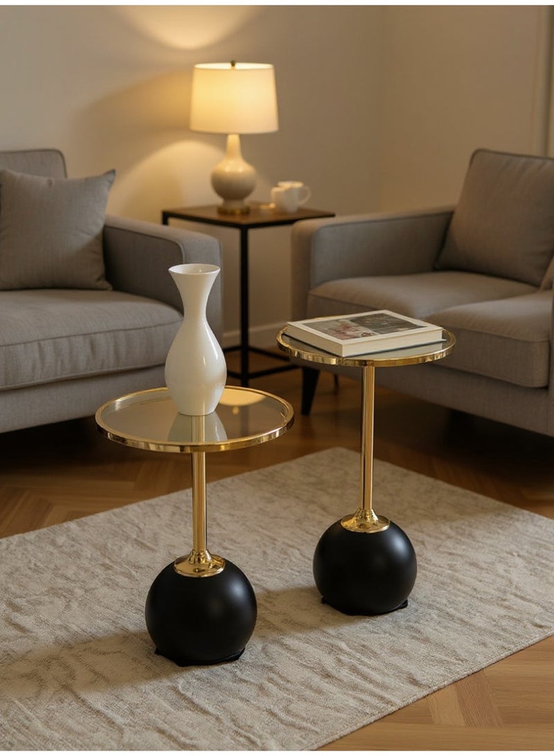 Living Set of 3 Glass Side Tables with Golden Stainless Steel Frame and Black Spherical Base – Different Sizes - Image 5