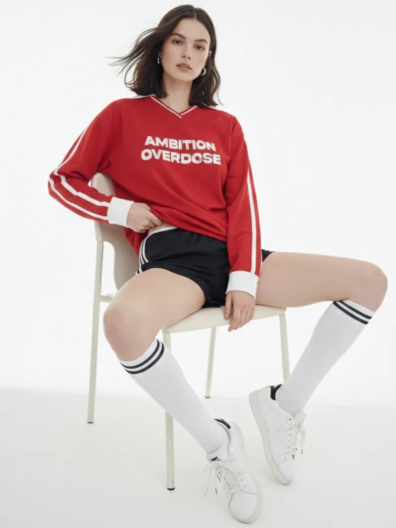 Outzidr  Red Casual  Crew-Neck T-Shirt Featuring Bold Front Graphics for Women | Best Price UAE