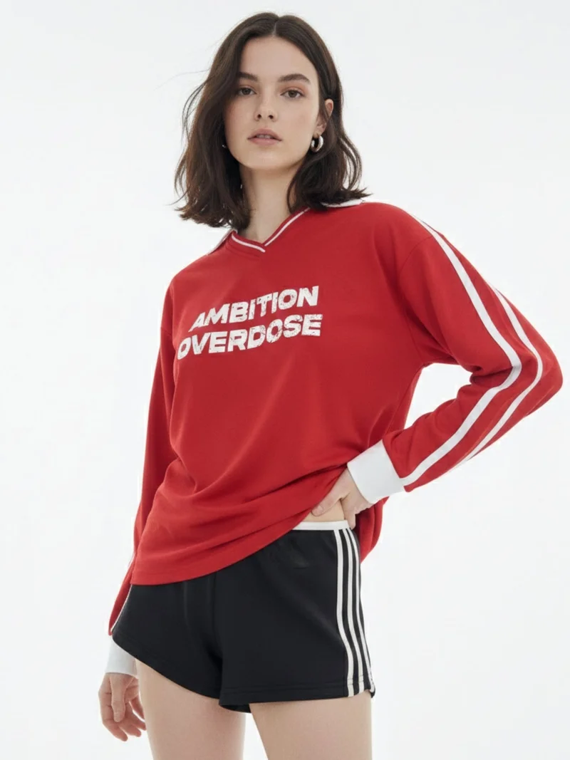 OUTZIDR Red Casual  Crew-Neck T-Shirt Featuring Bold Front Graphics