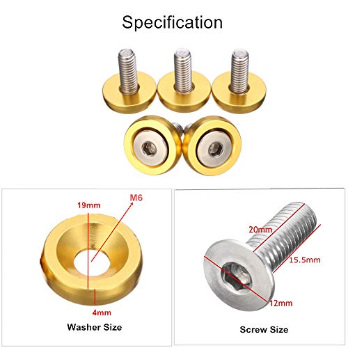 OUHL 20PCS Aluminum Bumper Fender Washer M6 T6 Grade CNC Billet Engine Bay Dress Up Kit (Gold) - Image 4