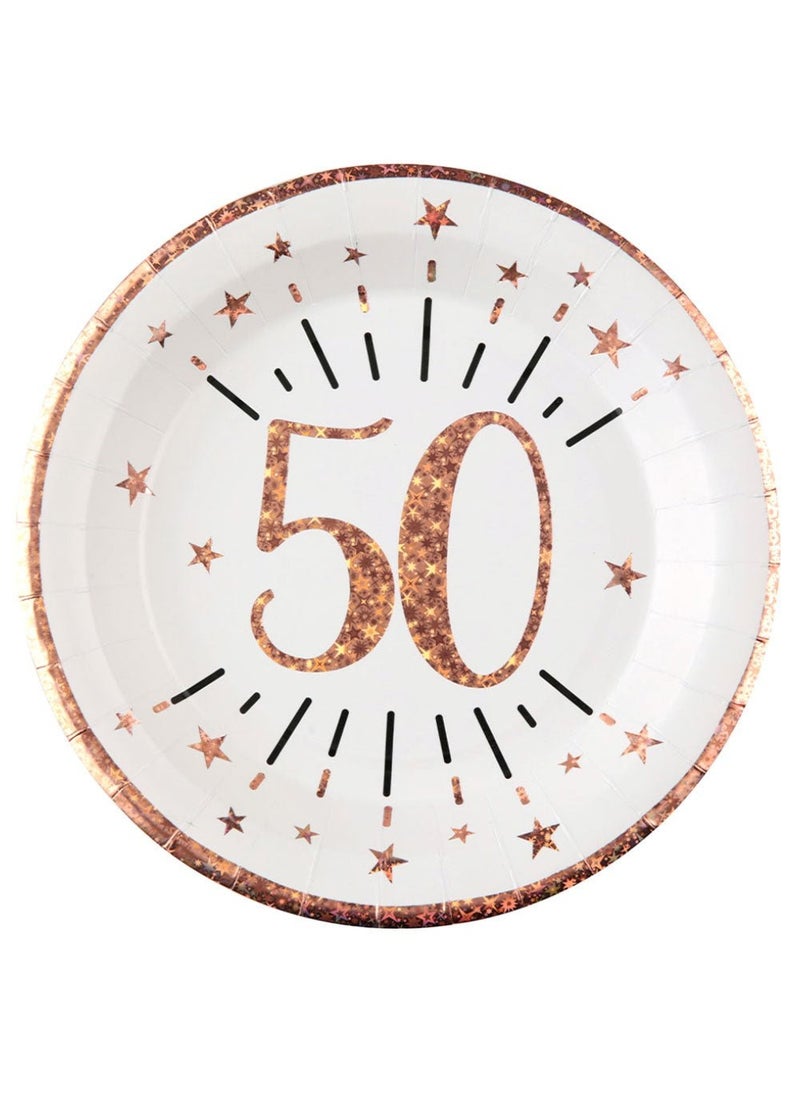 50th Birthday Anniversary Disposable Paper Plates Rose Gold 22cm 10-Pack