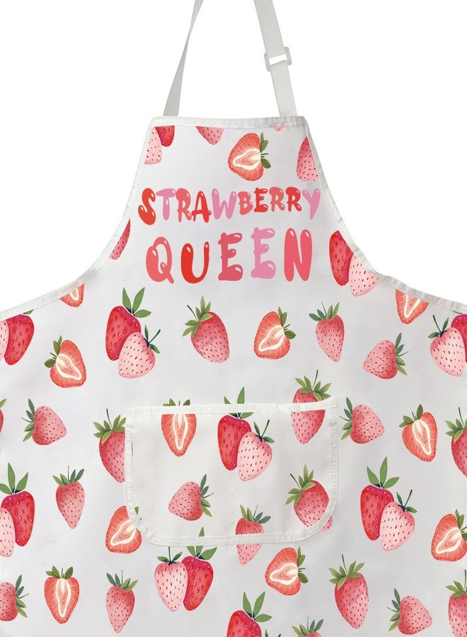 PXTIDY Strawberry Queen Kitchen Apron Strawberry Lover Gift Strawberry Fruitarian Gift Berry Fruit Apron With Pocket Waterproof (1.STRAWBERRY QUEEN APRON) - Image 2