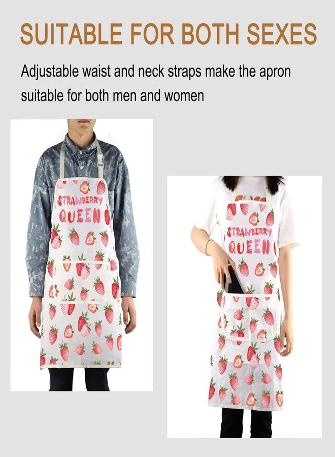 PXTIDY Strawberry Queen Kitchen Apron Strawberry Lover Gift Strawberry Fruitarian Gift Berry Fruit Apron With Pocket Waterproof (1.STRAWBERRY QUEEN APRON) - Image 5