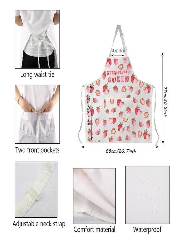 PXTIDY Strawberry Queen Kitchen Apron Strawberry Lover Gift Strawberry Fruitarian Gift Berry Fruit Apron With Pocket Waterproof (1.STRAWBERRY QUEEN APRON) - Image 3