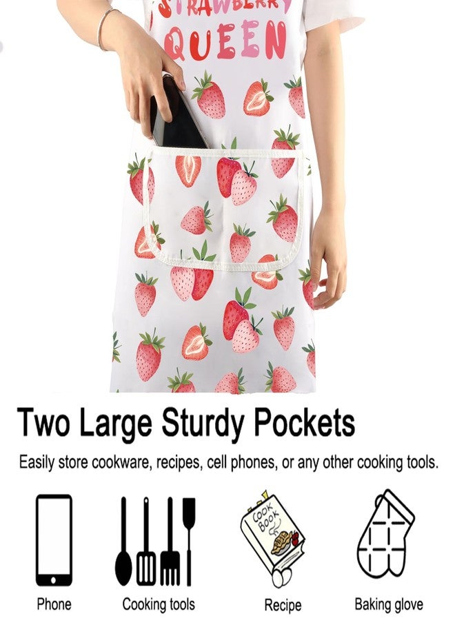 PXTIDY Strawberry Queen Kitchen Apron Strawberry Lover Gift Strawberry Fruitarian Gift Berry Fruit Apron With Pocket Waterproof (1.STRAWBERRY QUEEN APRON) - Image 4