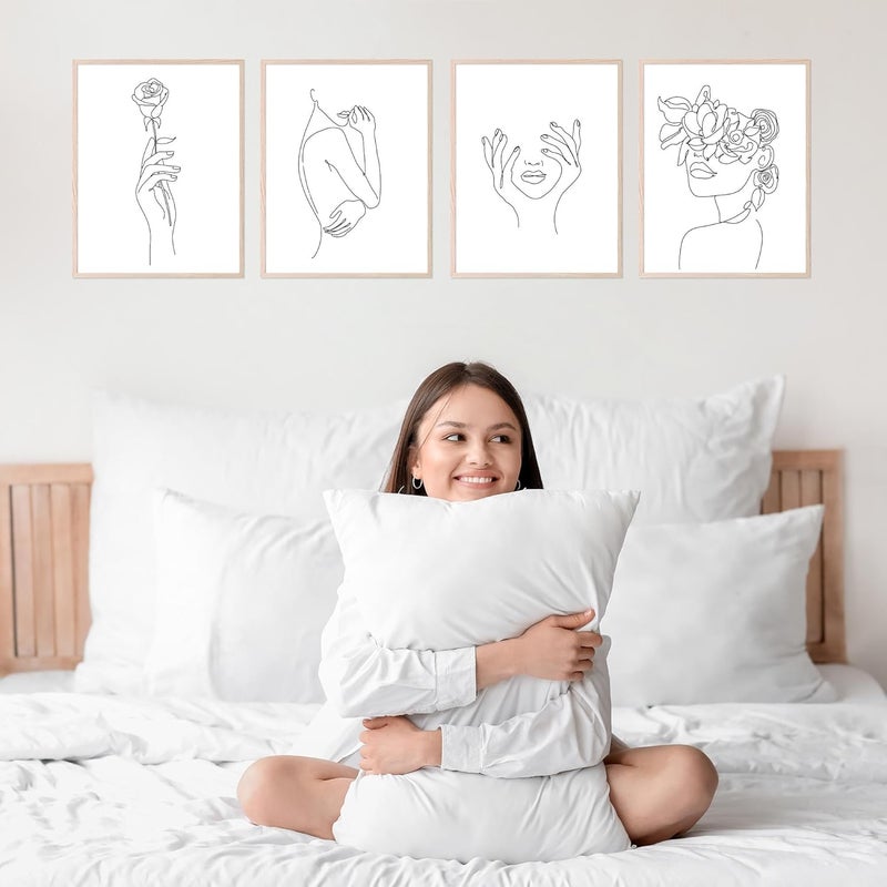 Insire Black And White Minimalist Wall Art Line Drawing Wall Art Abstract Woman Wall Art, Line Art Wall Decor Black And White Abstract Wall Art, Feminine Wall Art - Set of 4 (8x10) Unframed - Image 4