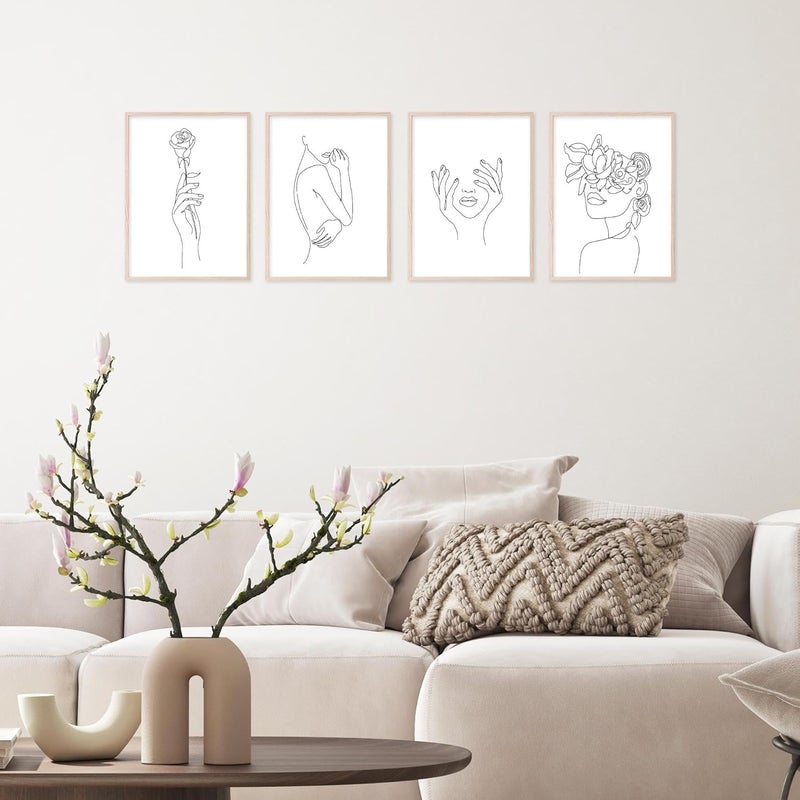 Insire Black And White Minimalist Wall Art Line Drawing Wall Art Abstract Woman Wall Art, Line Art Wall Decor Black And White Abstract Wall Art, Feminine Wall Art - Set of 4 (8x10) Unframed - Image 3