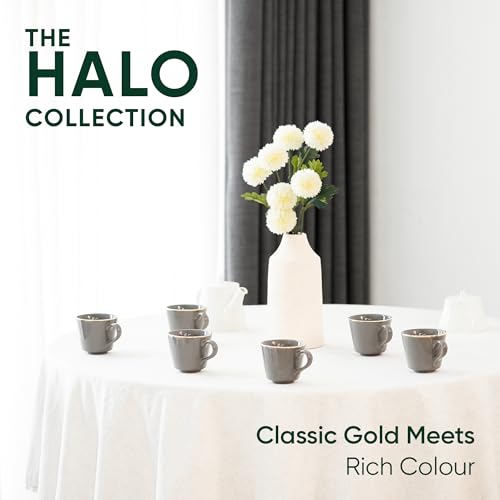 Shay Ceramic Tea Cup Set, Set of 6, Grey with Real Gold Line, 180ml | Cup Set of 6 for Tea | Glossy Finish | Premium Ceramic | Tea Cup Set of 6 (Tea Cups - Grey Gold Line) - Image 3