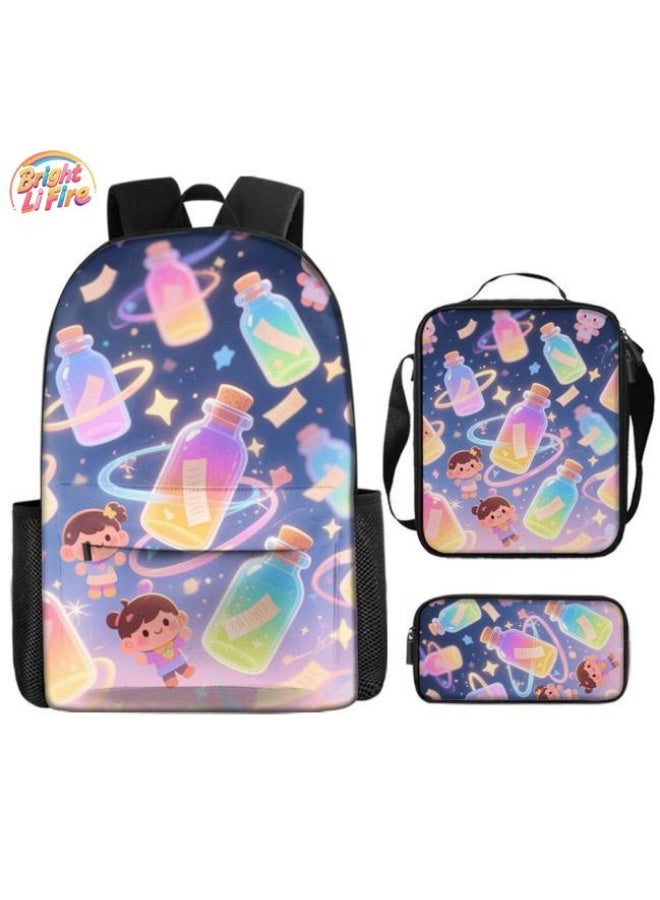 Bright Li Fire Unlock the new fashion of childish fun! Three-piece set of bags, cartoon elements for children and teenagers (students, children, friends' outings, mountain climbing, schooling, etc. can be used) - 32 - Image 1