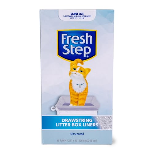 Fresh Step Drawstring Cat Litter Box Liners Unscented Heavy Duty Kitty Litter Bags for Large Oval or Rectangle Pans Helps Contain Odor and Mess Easy Lift Out Cleanup 30 x 17 in 15 Count - Image 1