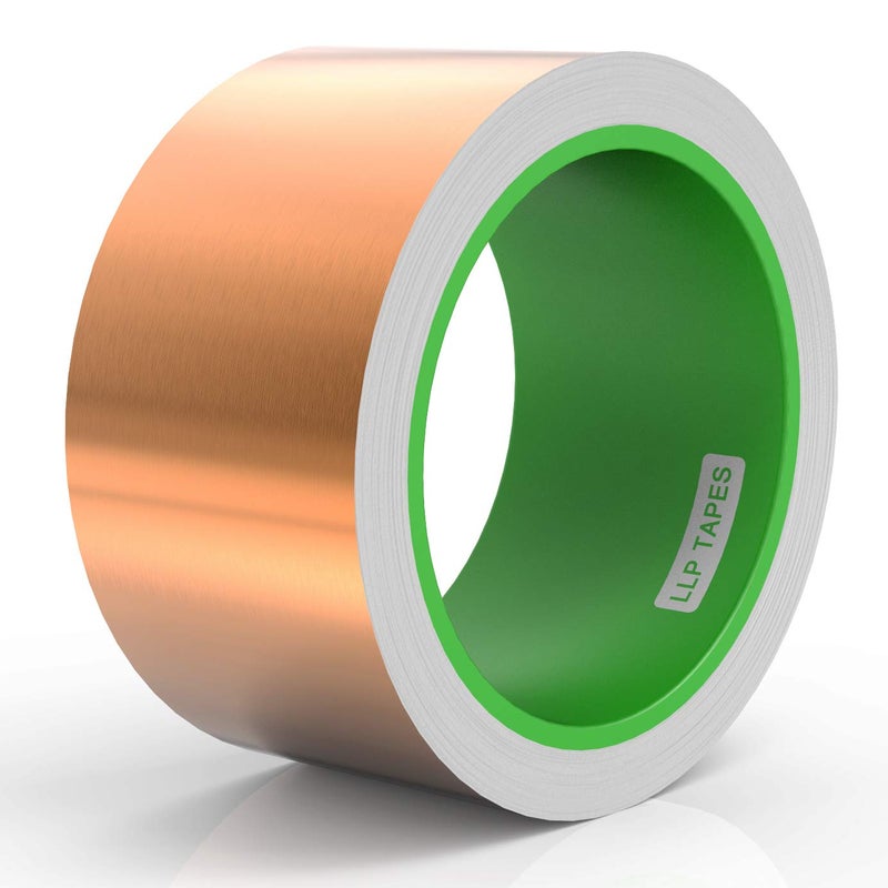 LLPT Copper Foil Tape 2” x 33 Feet 3.15 Mil Dual Conductive for EMI Shielding Soldering Stained Glass Circuit Crafts Guitar Electrical Repairs Grounding Strong Adhesive (CF500) - Image 1