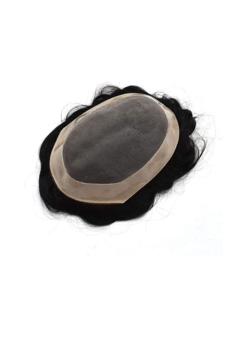 Estelle - Men Toupee Human Hair Replacement System Men Real Wigs Natural Black 1B - Image 1