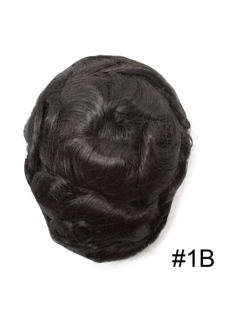 Estelle - Men Toupee Human Hair Replacement System Men Real Wigs Natural Black 1B - Image 1