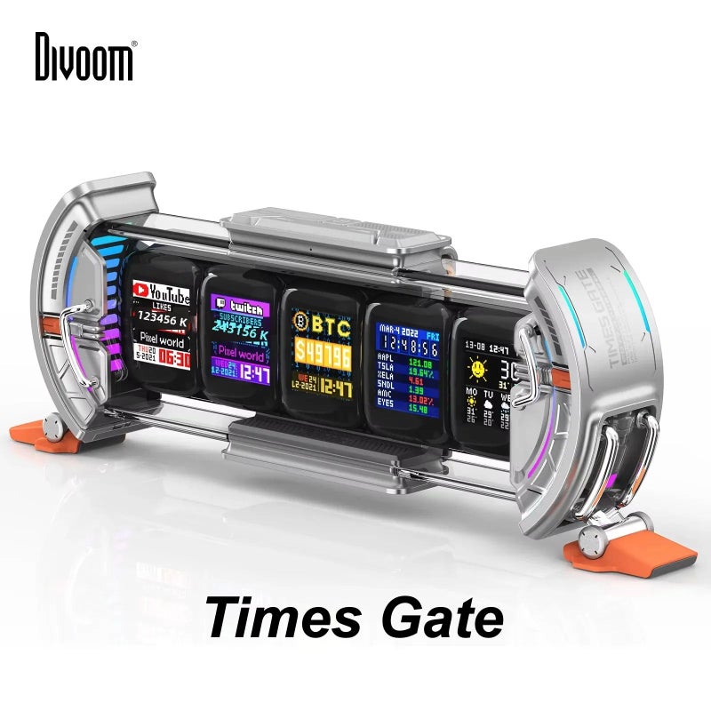 Divoom Times Gate Digital Clock with Smart App Control WiFi RGB LED Display Cyberpunk Office Decor for Gaming Room, Silver - Image 1