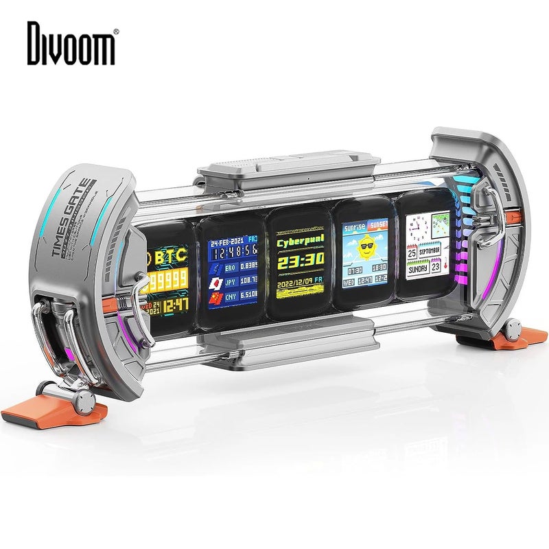 Divoom Times Gate Digital Clock with Smart App Control WiFi RGB LED Display Cyberpunk Office Decor for Gaming Room, Silver - Image 2