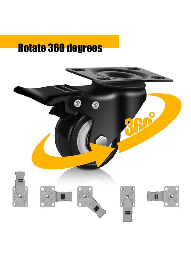 QNCZ 2" Caster Wheels, Casters Set of 4 Heavy Duty but Silent, Excellent Locking Casters with Polyurethane (PU) Wheels, Swivel Plate Castor Wheels for Cart, Furniture, Workbench - Image 4