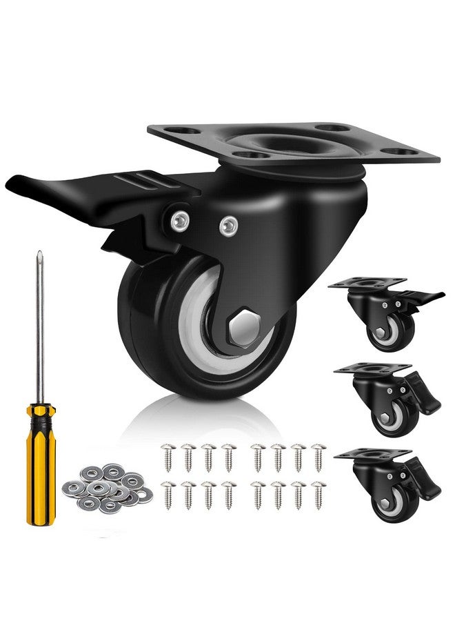 QNCZ 2" Caster Wheels, Casters Set of 4 Heavy Duty but Silent, Excellent Locking Casters with Polyurethane (PU) Wheels, Swivel Plate Castor Wheels for Cart, Furniture, Workbench - Image 1
