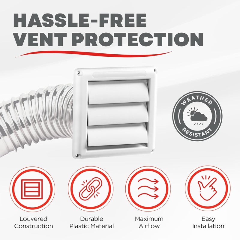 Deflecto غطاء فتحة مجفف خارجي مقاوم للعوامل الجوية من ديفليكتو سوبر فينت مع فتحات لتهوية 4 بوصة وحماية من الأشعة فوق البنفسجية وكفاءة تدفق الهواء القصوى والمتانة الطويلة 6 بوصة × 6 بوصة أبيض - Image 2