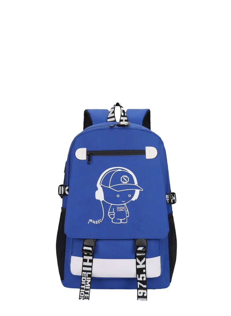 TOEON Summer Anime Casual School Backpack Blue/White（Music Boy） - Image 1
