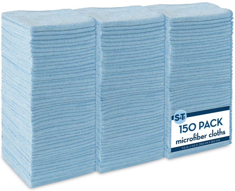 S&T INC. 150 Pack Microfiber Cleaning Cloth, Bulk Towels for Home, Reusable Microfiber Towels for Cars, Cleaning Rags, Light Blue, 11.5 Inches x 11.5 Inches, 150 Count - Image 1