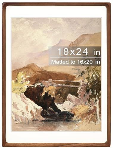 Gdfmsc 18x24 Picture Frame with Mat for 16x20 Natural Walnut Wood Handcrafted Rounded Corner with Plexiglass Vertical or Horizontal Display Photo Gallery Poster Wall Mounting Frame - Image 1