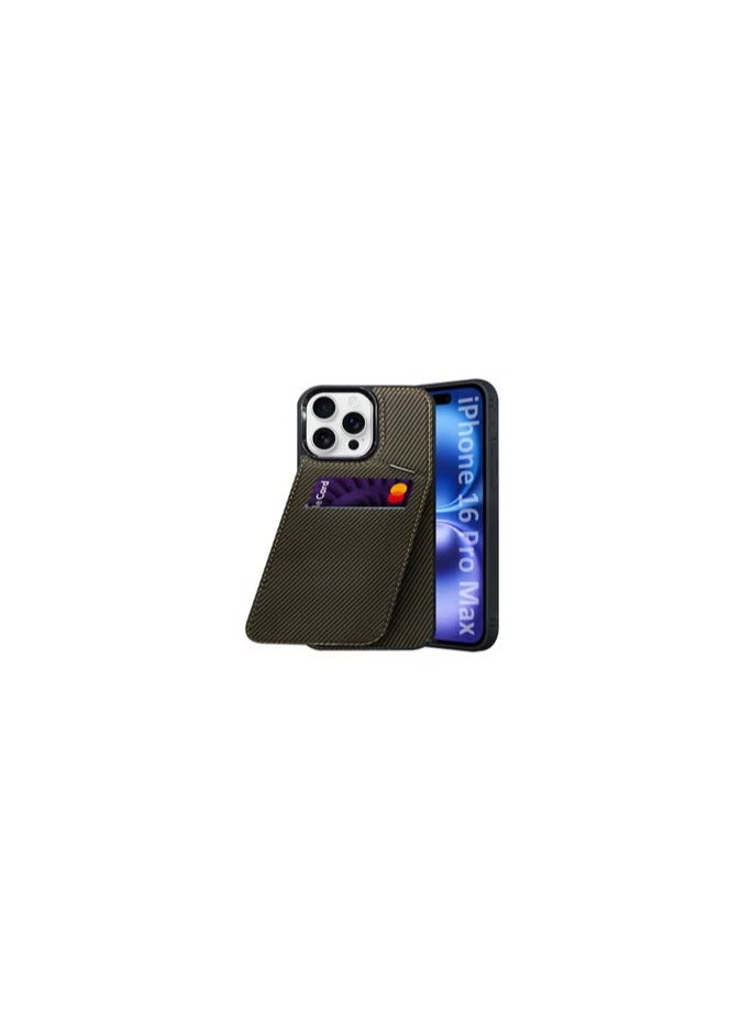 CATANES iPhone 16 Pro Max Case Cover Leather with Card Holder and Kickstand for Men Women Phone Case with Carbon Fiber Pattern  - Image 1
