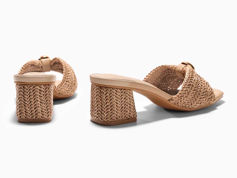 Coutgo Womens Low Chunky Block Heels Raffia Sandals Square Open Toe Slip On Slides Summer Beach Dress Shoes, Light Khaki, Size 8 - Image 5