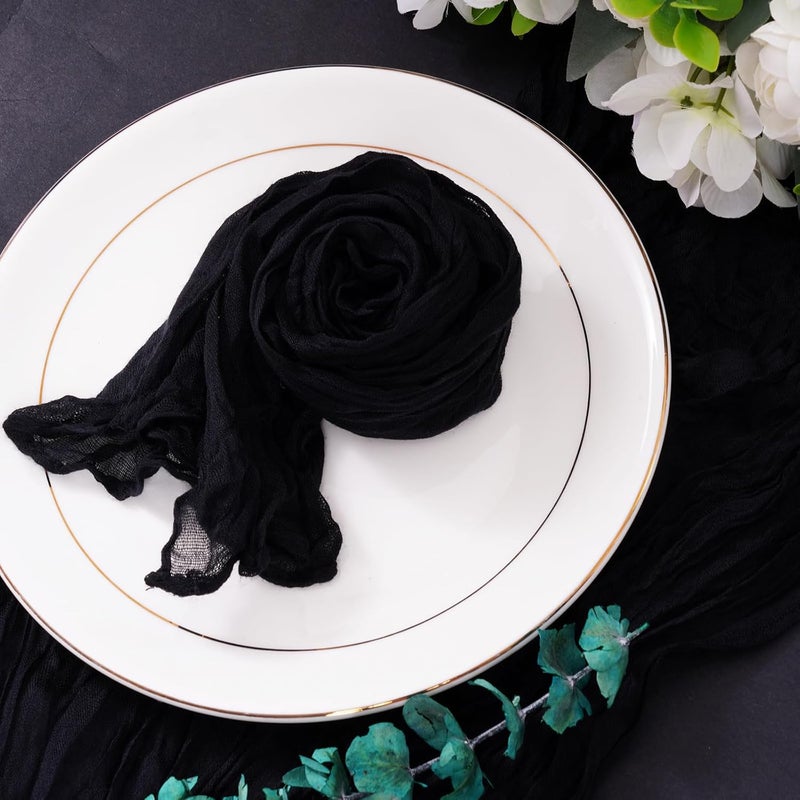 Nydotd 6pcs Halloween Cheesecloth Napkins 20 x 20 Inch Boho Dinner Napkins Wrinkled Rustic Linen Table Decorative Cloth Napkins for Wedding Party Baby Shower Family Everyday Use Easter Black - Image 5
